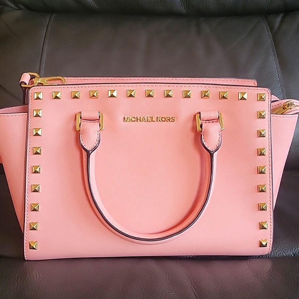 Michael Kors Selma studded Saffiano leather medium cross body purse
